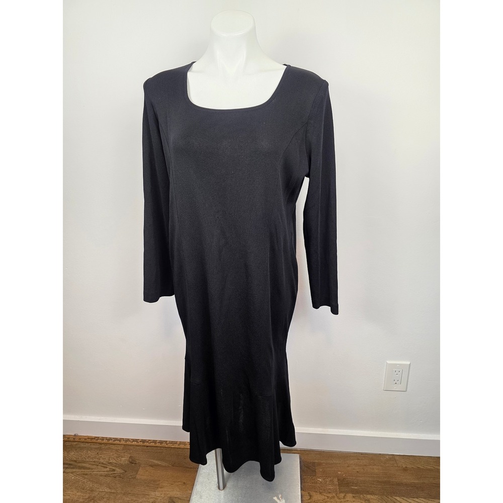 Exclusively Misook Black Knit Midi Dress Square Neck Long Sleeve Women Large